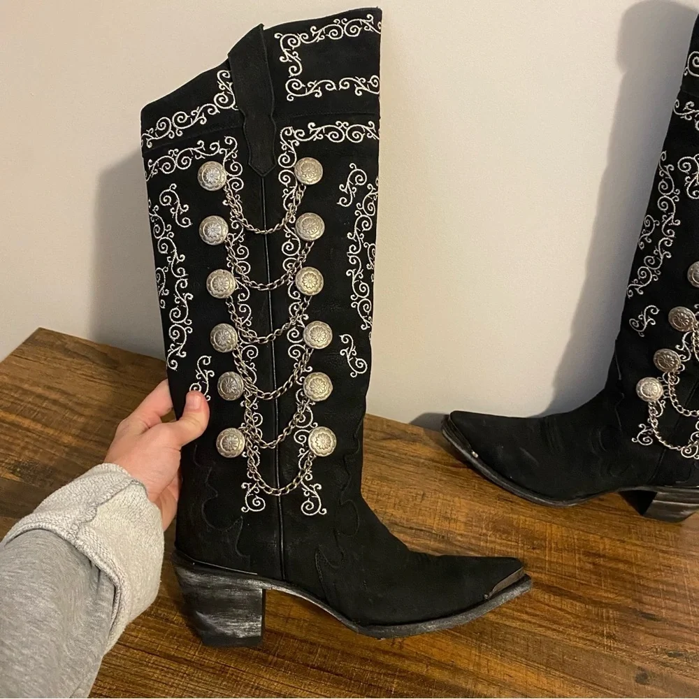 Dan Post Chain Reaction Black and White Leather Boots size 8